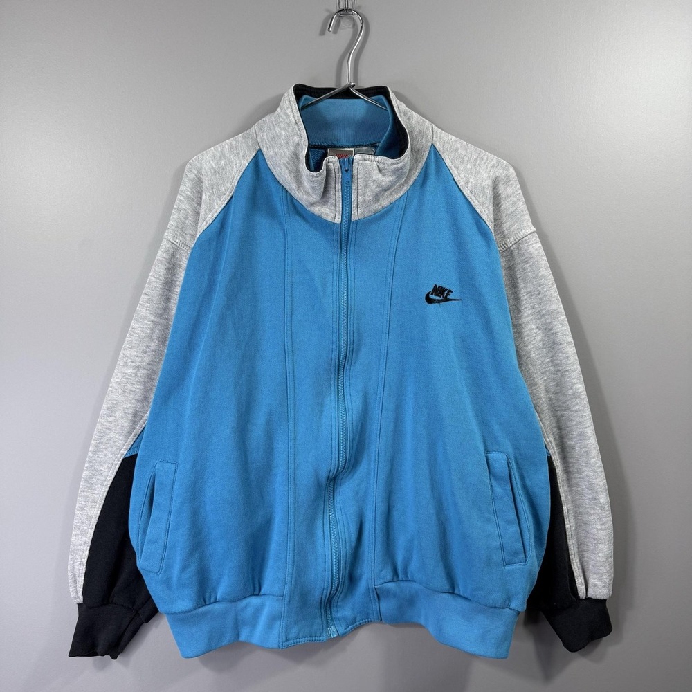 Nike Track Jacket Mens Large Blue Gray Fleece Colorblock Full Zip 80's 90's
